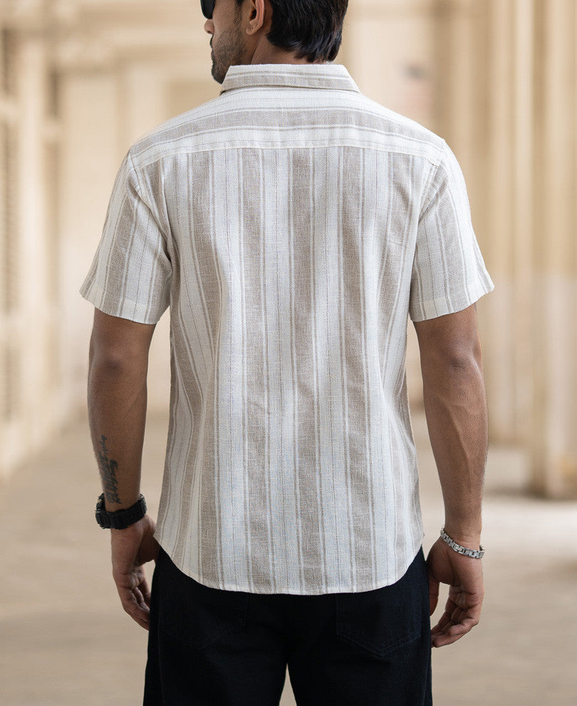 Beige Structured Stripe Shirt
