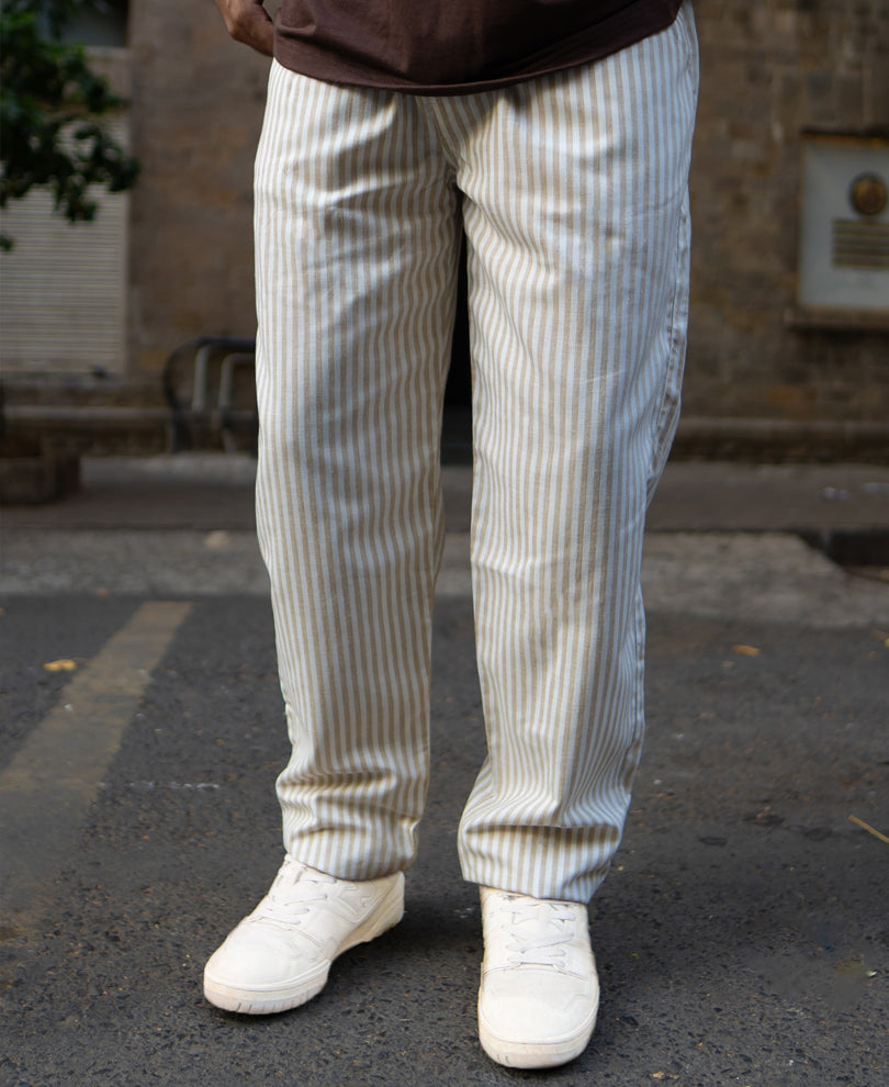 Beige Stripe Linen Pant