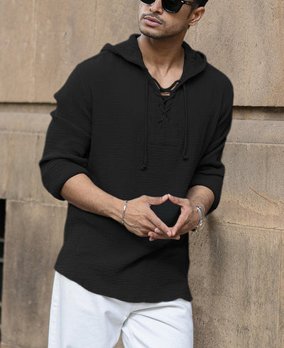 Black Crinkled Hooded Shirt