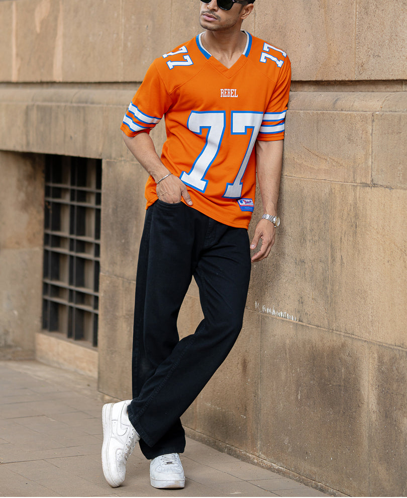 Orange Mesh Printed T-Shirt