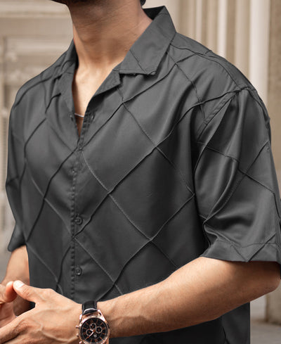 Dark Grey Solid Structured Oversized Shirt