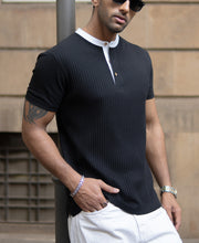 Black Contrast Collar Henley T-Shirt