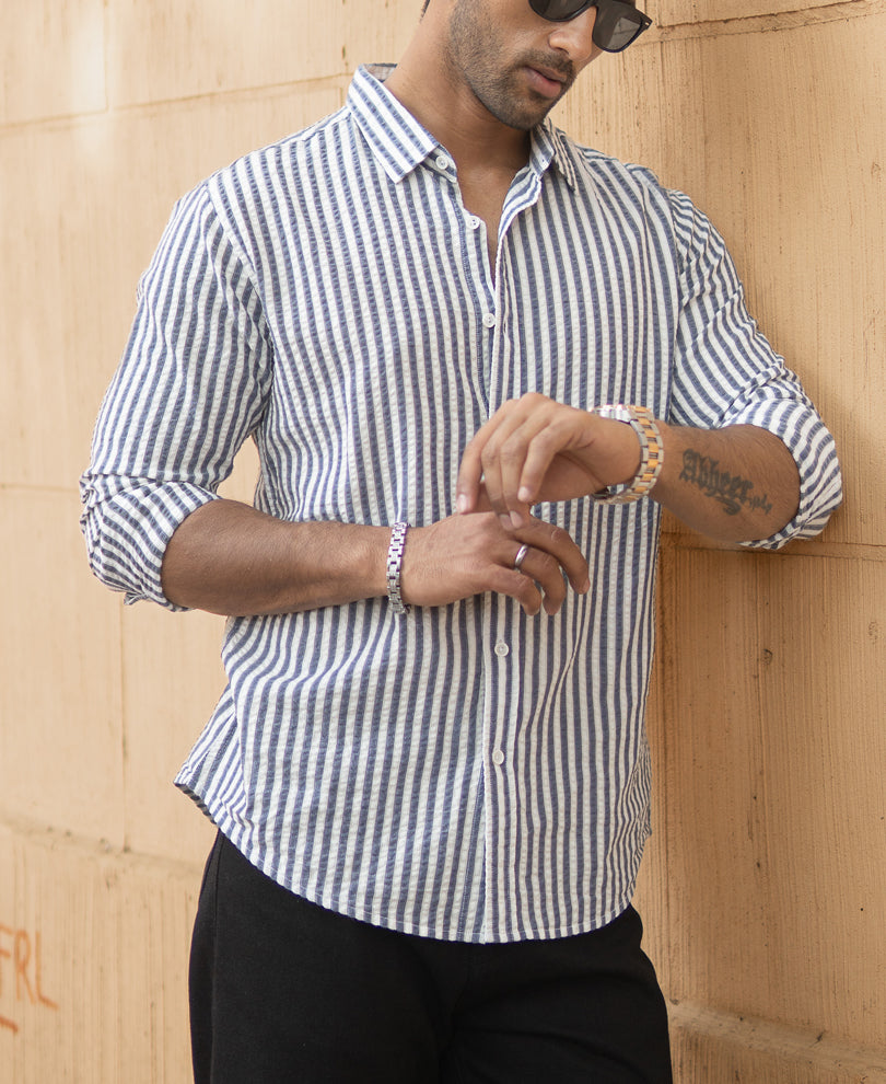 Navy Seersucker Stripe Shirt