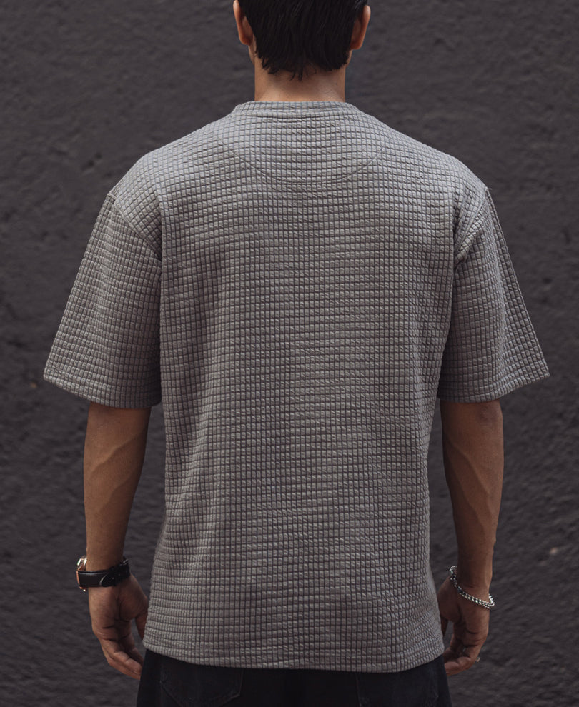 Grey Structured Oversized Fit Half Sleeves T Shirt