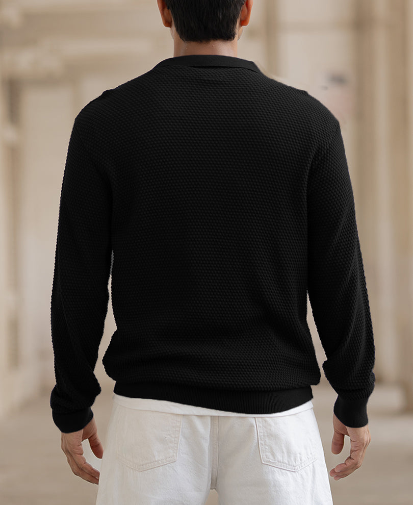 Black Regular Fit Full Sleeves Structured T-Shirt