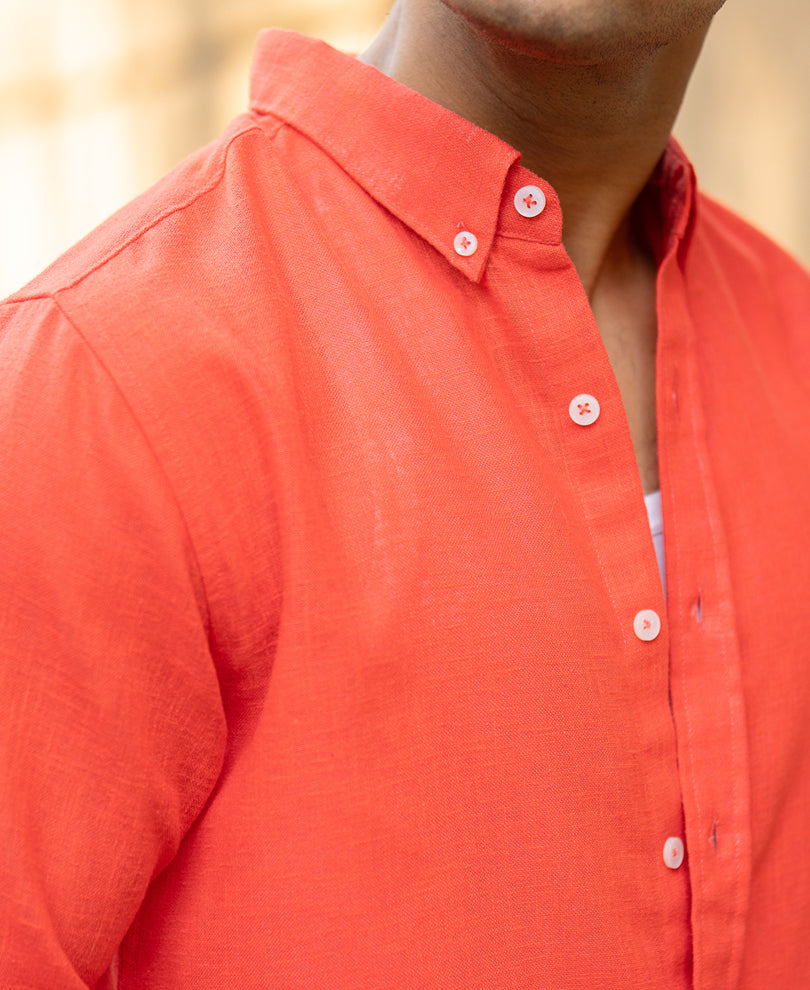 Fiery Red Lightweight Linen Shirt