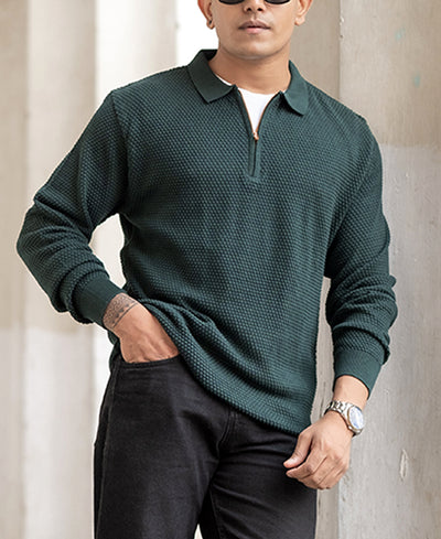 Pine Green Regular Fit Full Sleeves T-Shirt