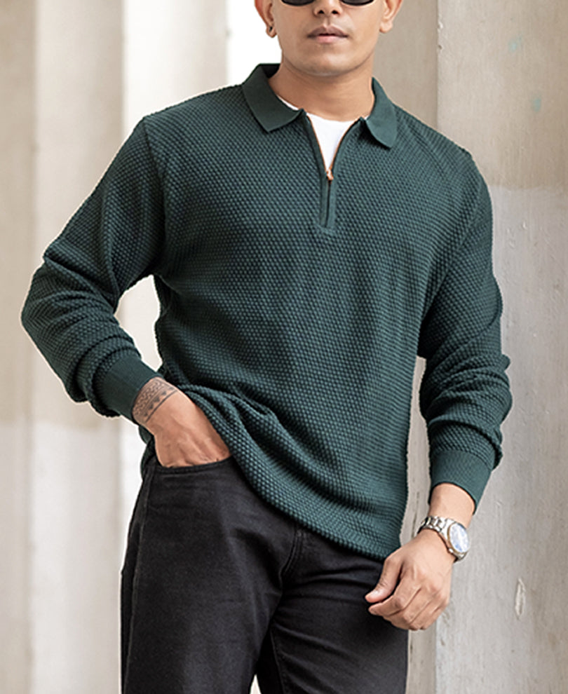 Pine Green Regular Fit Full Sleeves T-Shirt