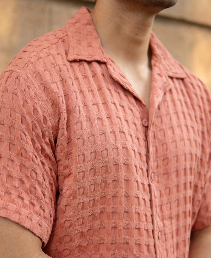 Dark Peach Structured Oversized Half Sleeves Shirt