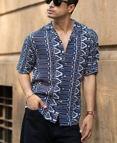 Navy Ethnic Print Shirt