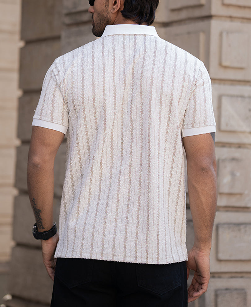 White Stripe Contrast Polo T-Shirt