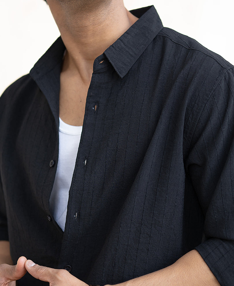 Black Striped Flowy Regular Fit Shirt