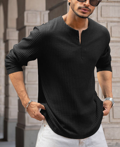 Black Regular Fit T-Shirt With Zip Style
