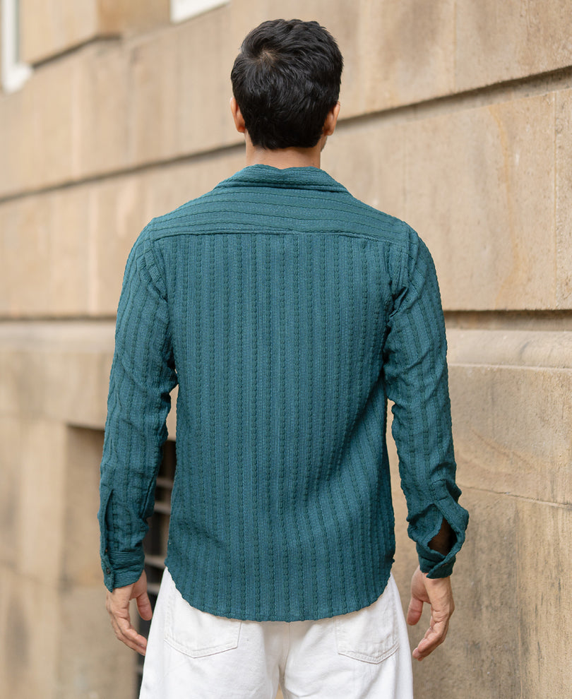Green Regular Fit Structured Full Sleeves Shirt