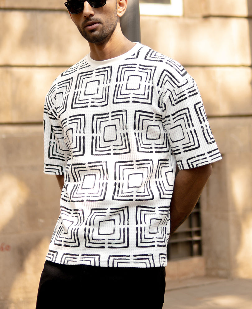 White Geometric Print T-Shirt