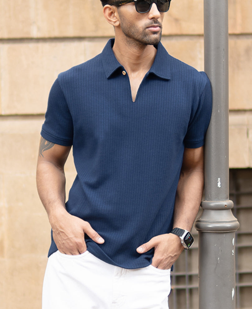 Navy Structured Polo T-Shirt