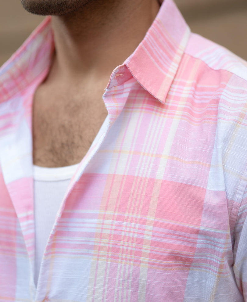 Peach Lightweight Summer Checks Shirt