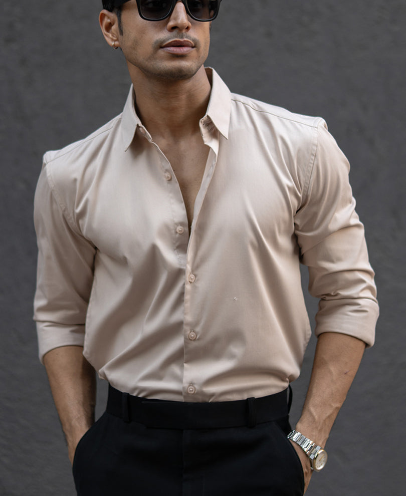 Beige Melange Stretch Shirt