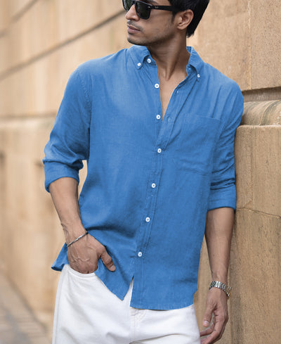 Malibu Blue Linen Blend Shirt