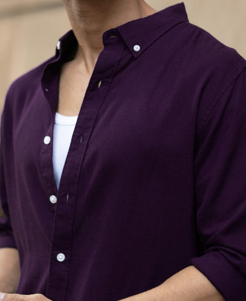 Dark Purple Linen Blend Shirt
