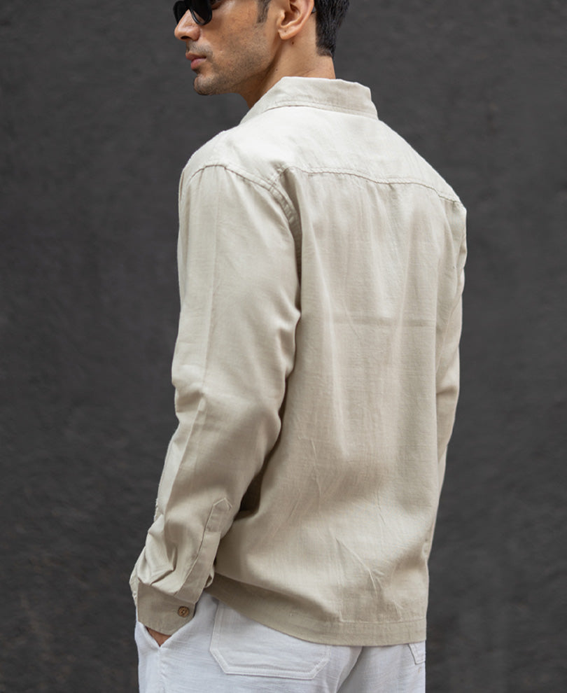 Beige Floral Embroidery Shirt.