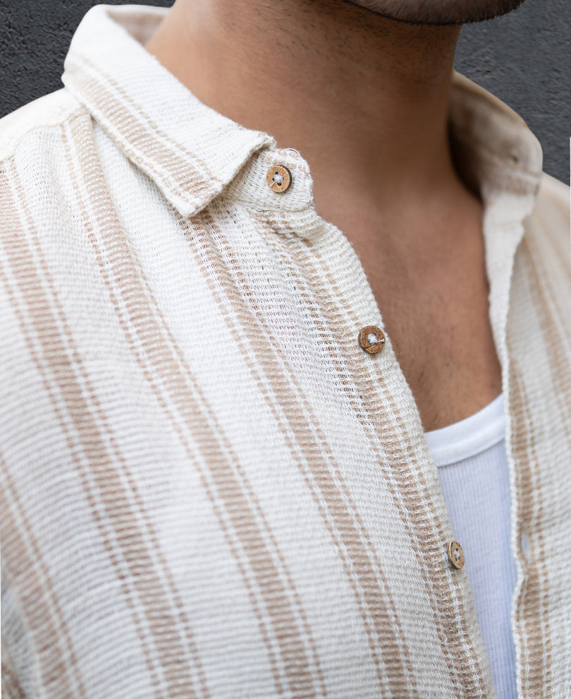 Cream & Beige Structured Stripe Shirt.