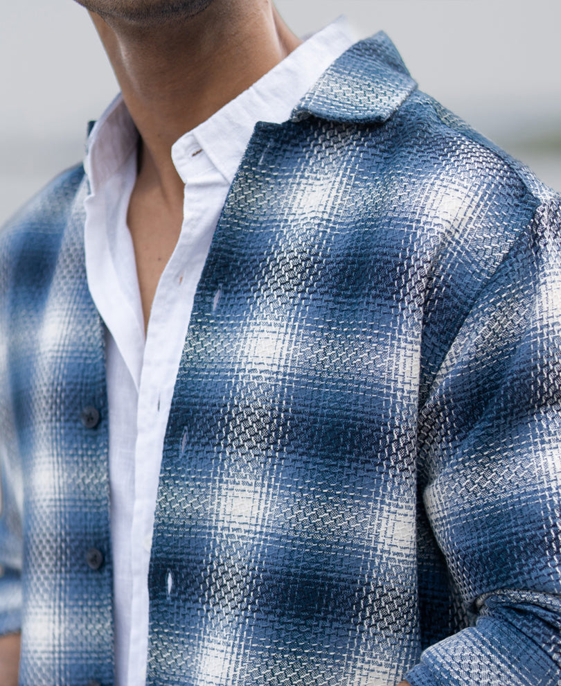 Blue Structured Checks Overshirt