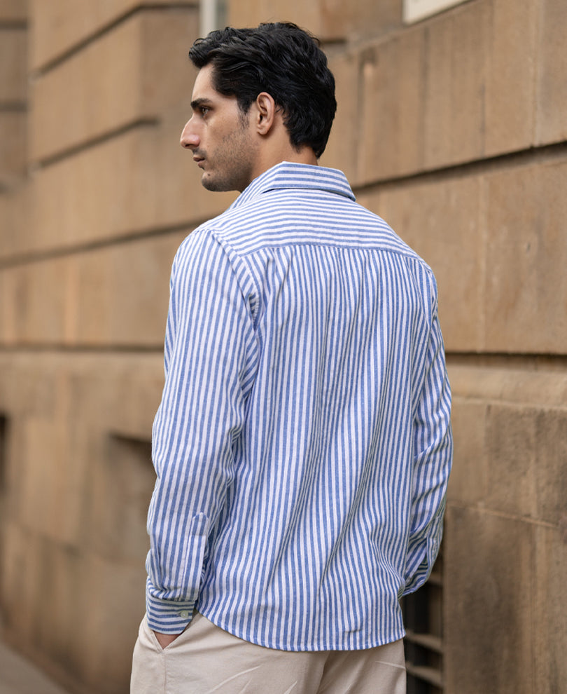 Blue Lightweight Regular Fit Stripe Shirt.