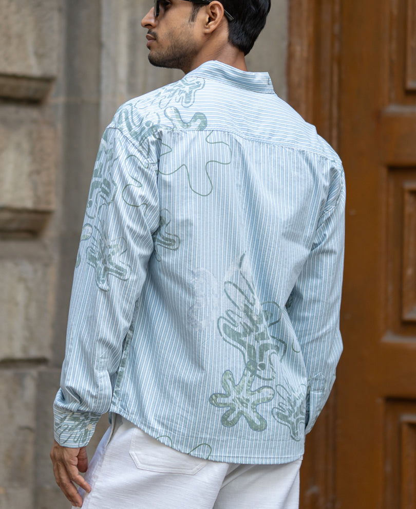 Blue Stripe Abstract Print Shirt