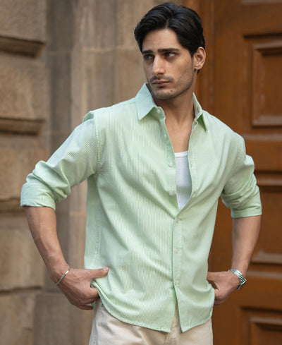 Mint Green Cotton Stripe Shirt