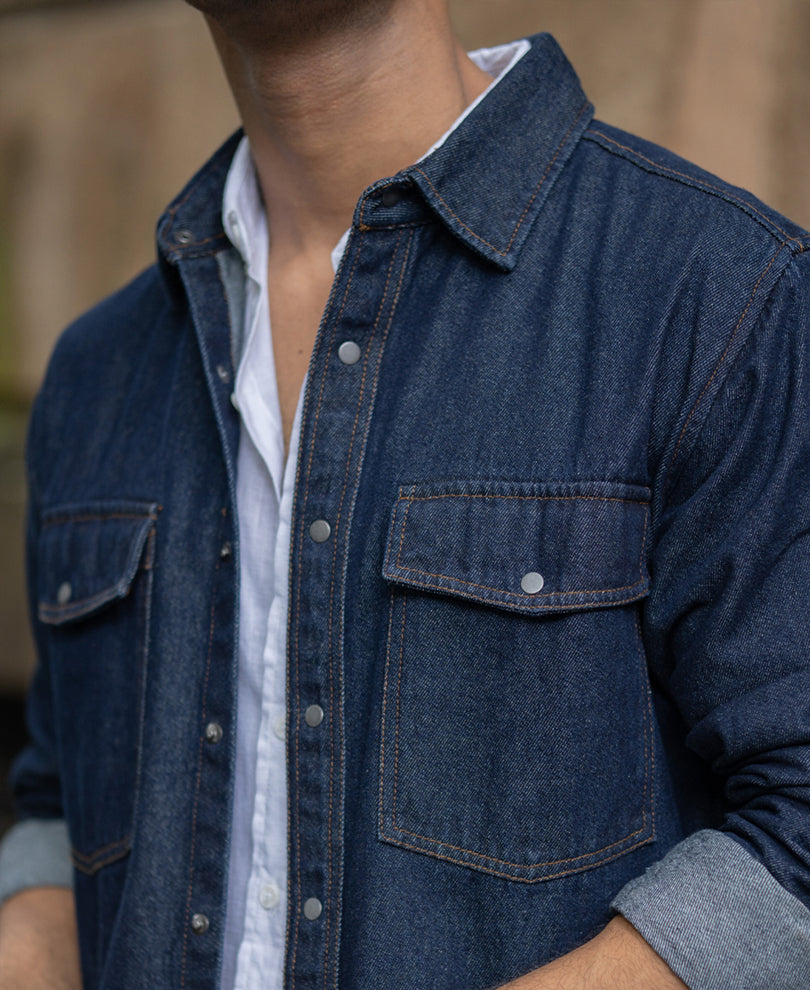 Indigo Denim Overshirt With Pockets