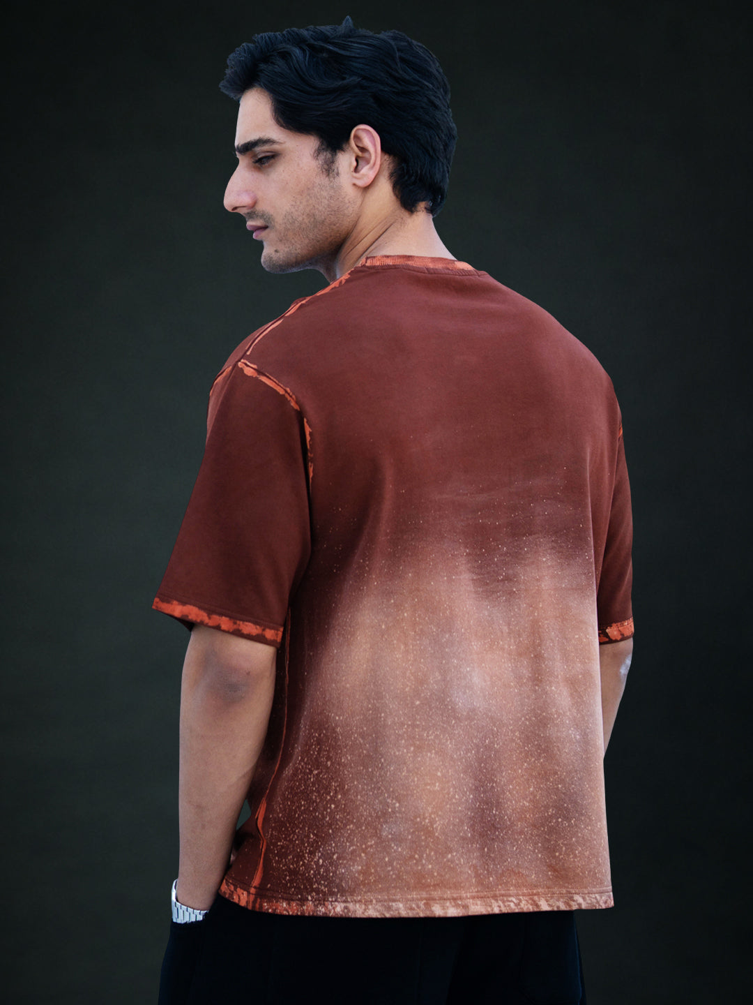 Brown Sprayed Graphic T-Shirt.