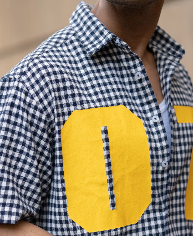 Navy Microchecks Print Shirt.