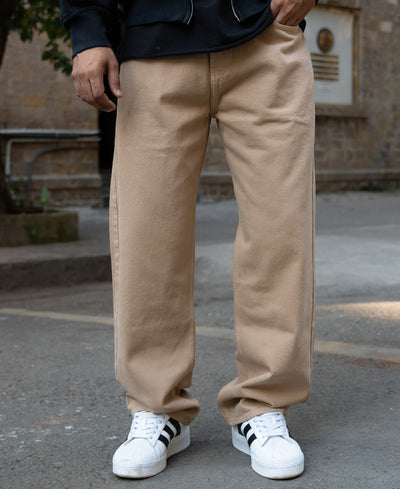 Beige Baggy Fit Jeans.