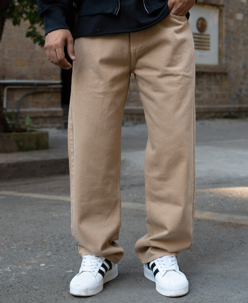 Beige Baggy Fit Jeans.