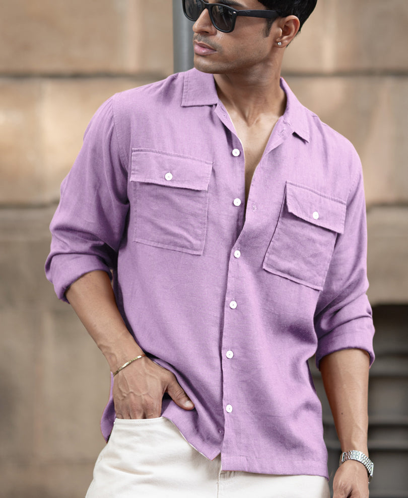Lavender Double Pocket Linen Shirt