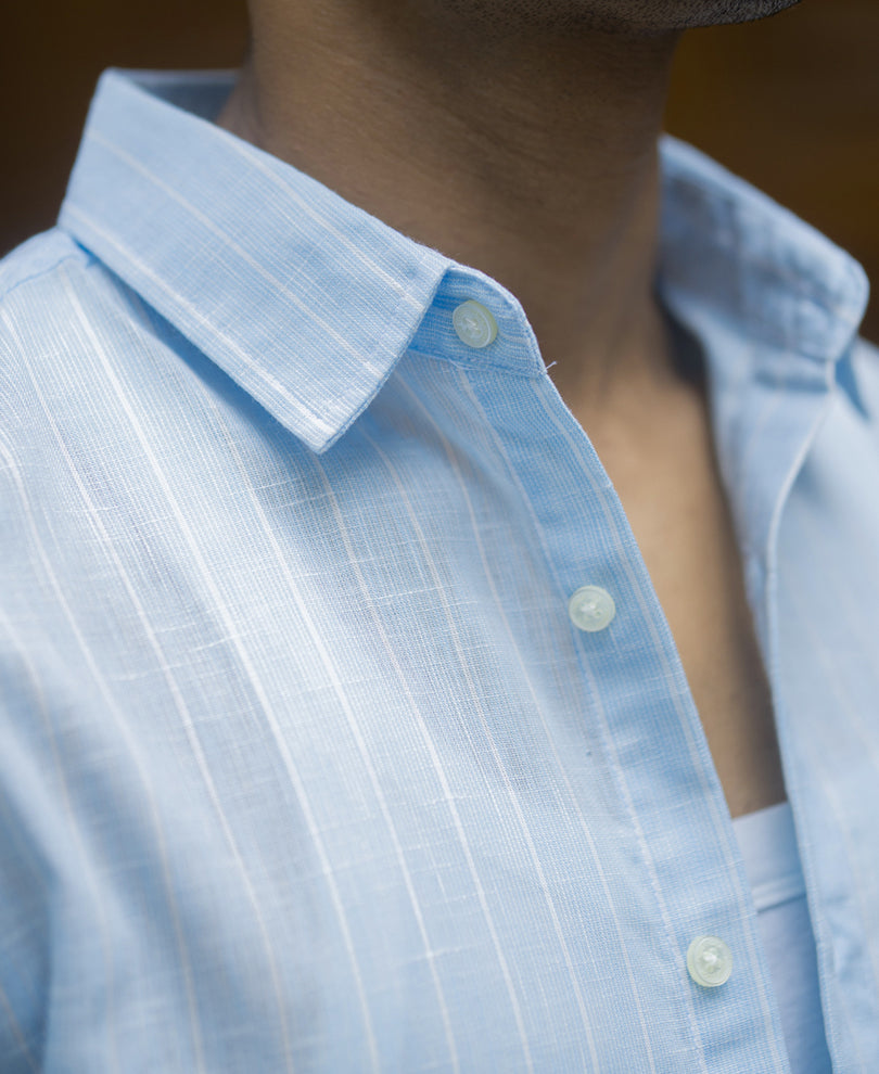 Sky Blue Cotton Stripe Shirt