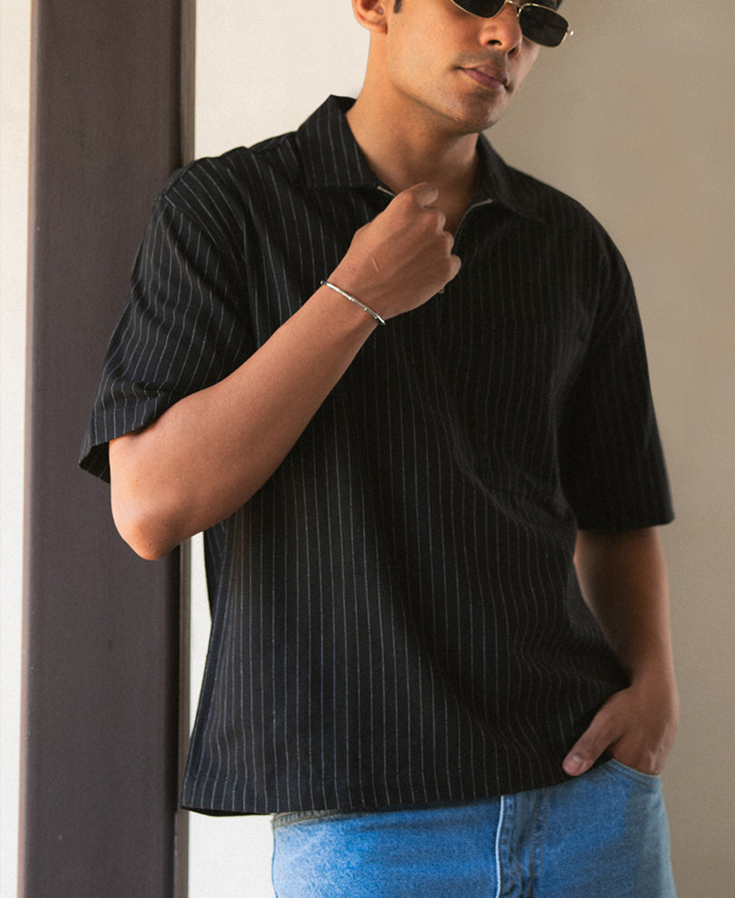 Black Striped Zipper Shirt