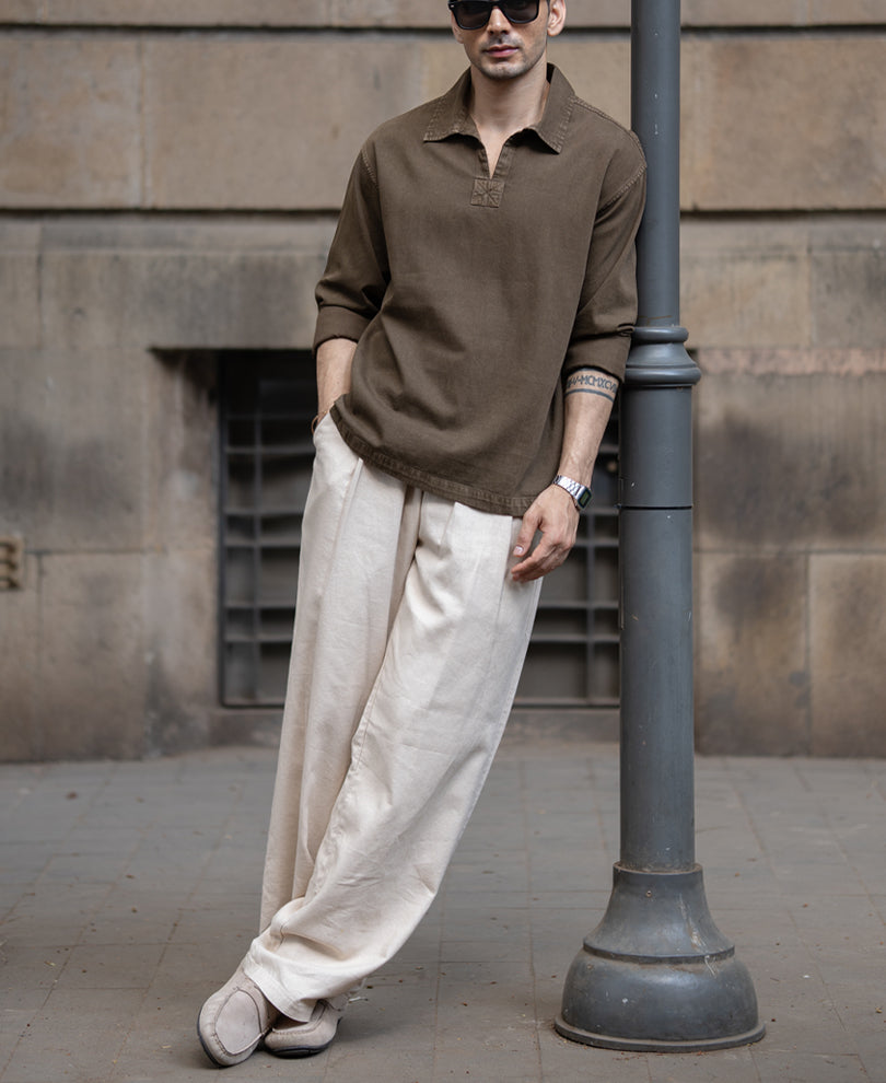 Brown Overdyed Kurta Shirt.