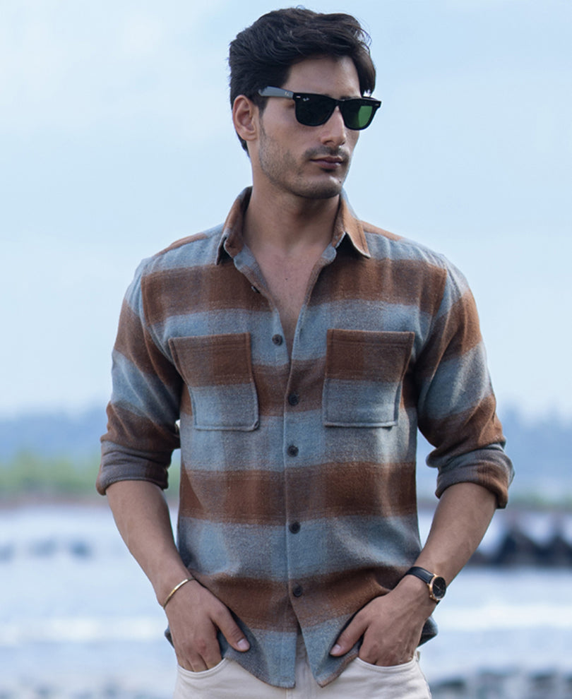 Brown Brushed Checks Shirt