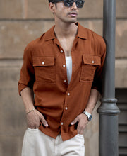 Tan Linen Double Pocket Shirt