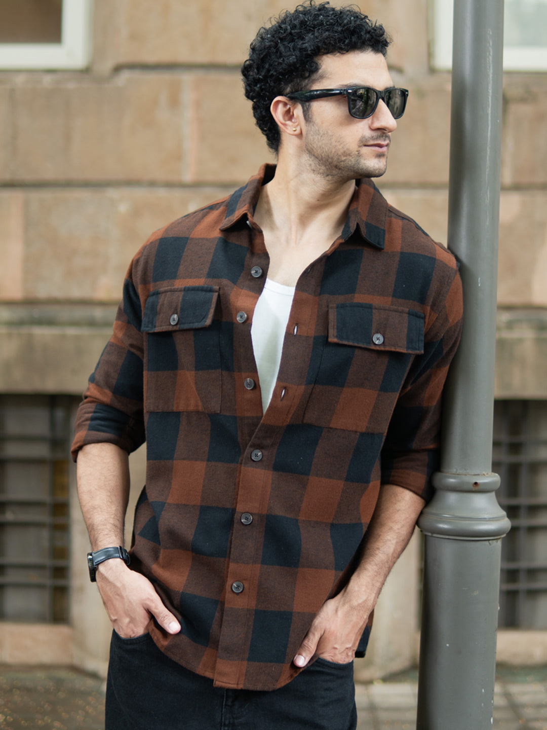 Brown And Black Checks Shirt