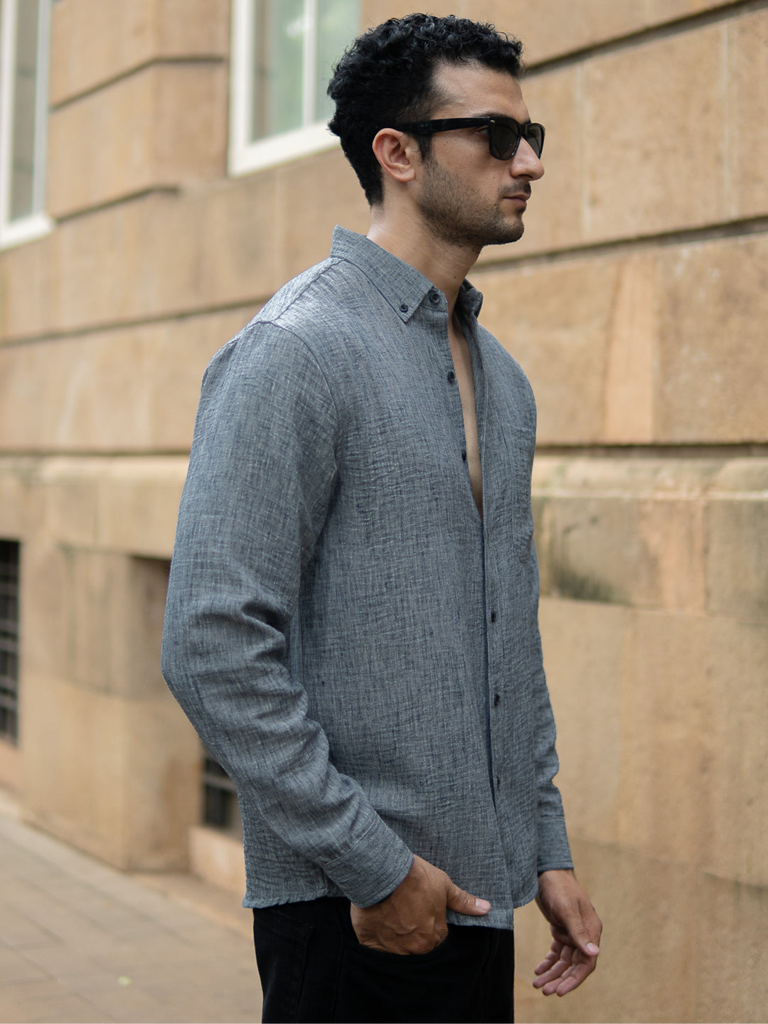 Dark Grey Slub Textured Shirt