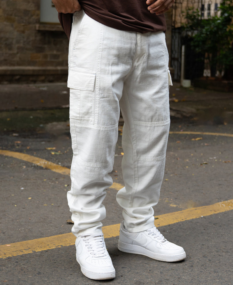 White Cotton Cargo Pant.