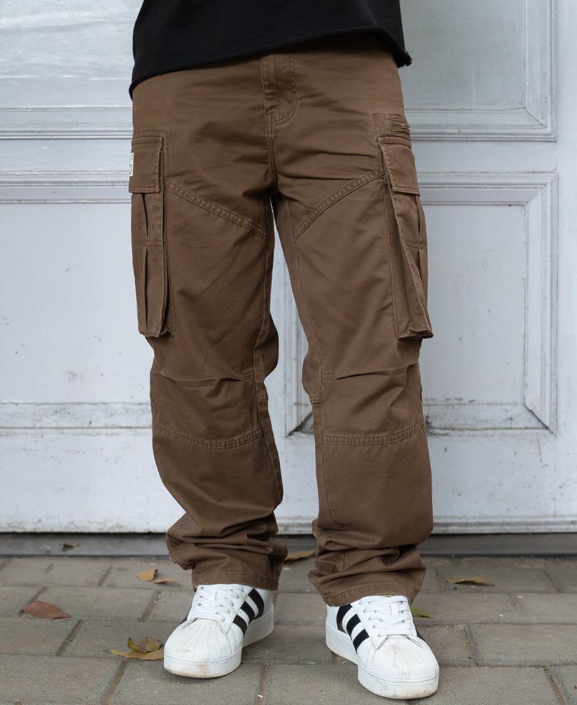Brown Overdyed Cotton Cargo Pants.