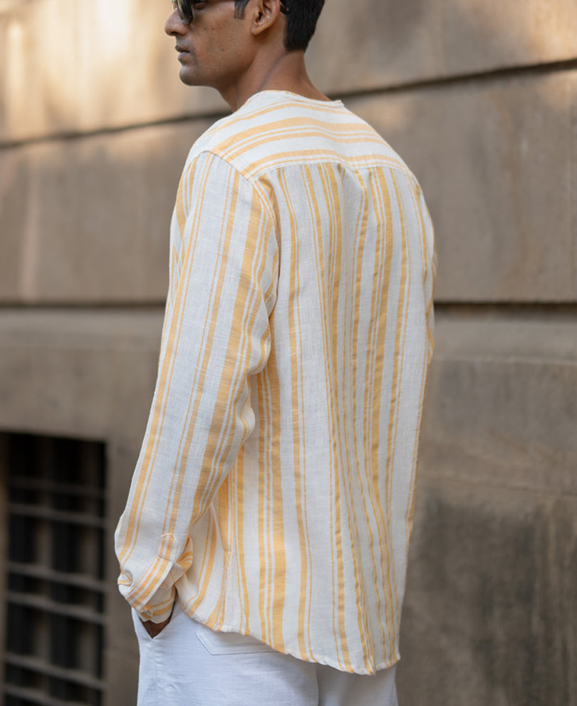 Yellow Striped Kurta Shirt.