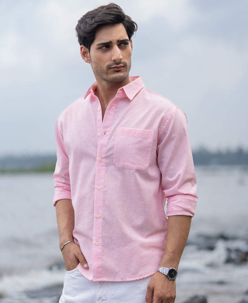 Pink Light Weight Cotton Stripe Shirt