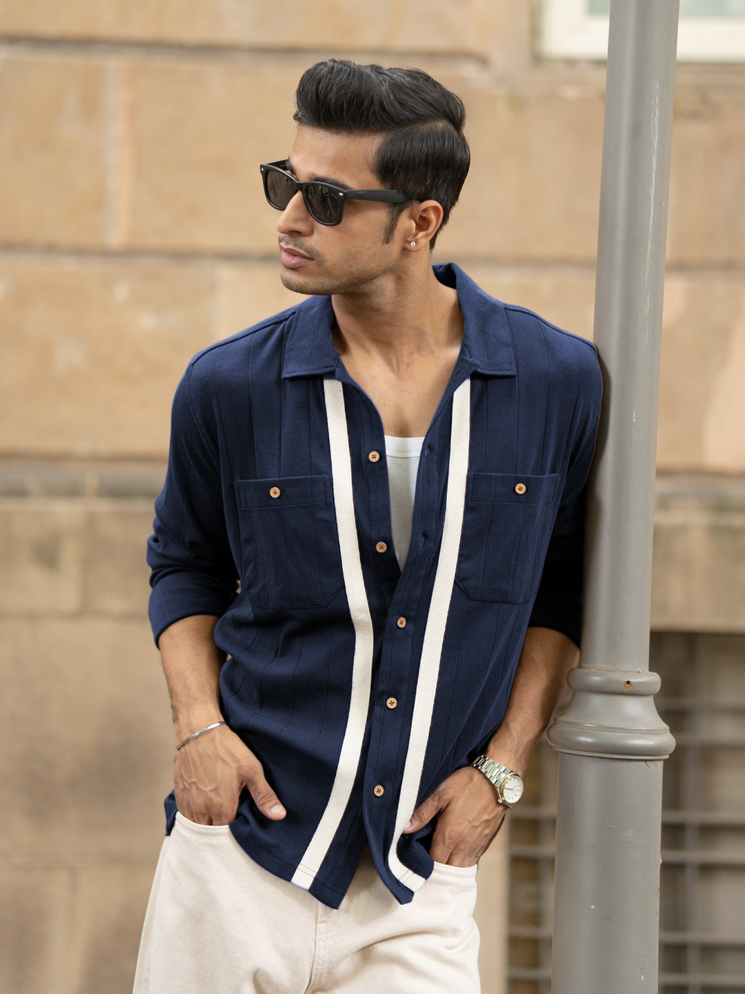 Navy Contrast Detail Shirt