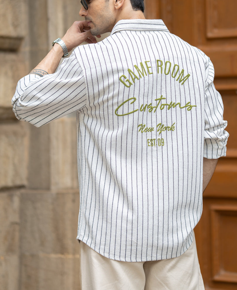 Beige Embroidered Stripe Shirt