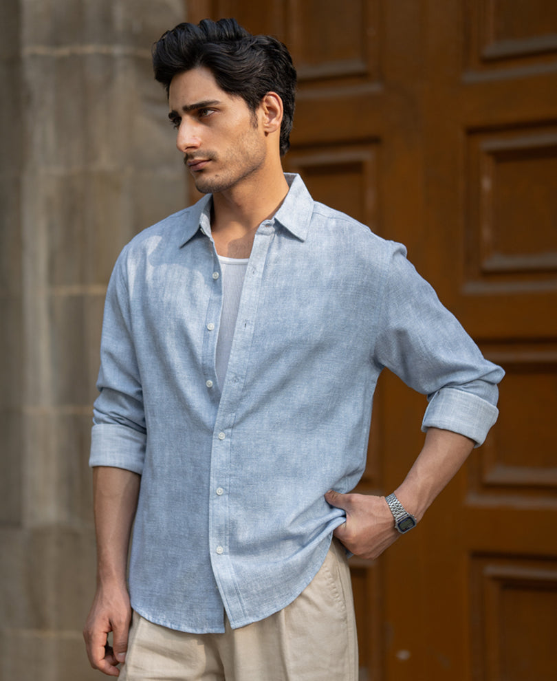 Light Grey Cotton Slub Shirt.